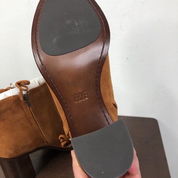 NEW Frye Amy Side Ghillie Suede Leather Open Toe Booties In Nutmeg Size 9.5M - Picture 2 of 7